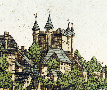 Illustration : Castello di Grandson, Antonio Sasso (eau-forte coloriée), dans Il Costume Antico e Moderno de Giulio Ferrario, Florence, 1837.